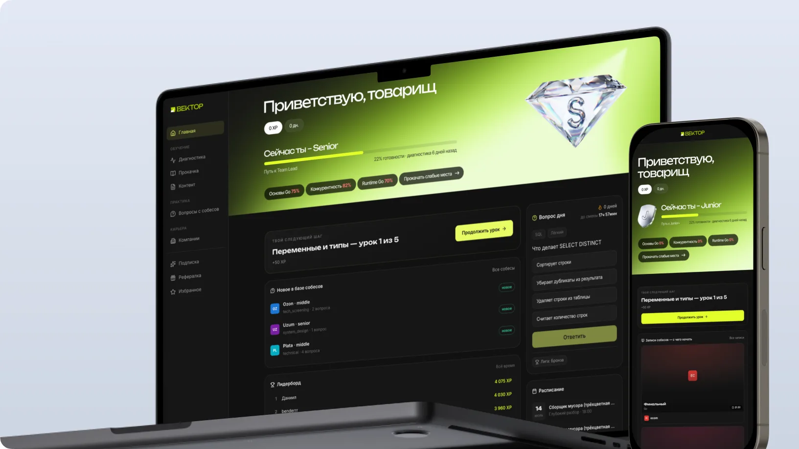 Платформа Вектор на экране ноутбука и телефона
