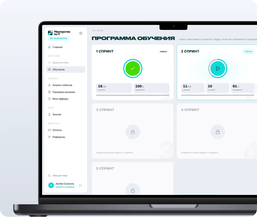 Карта обучения на платформе, спринты персональной программы