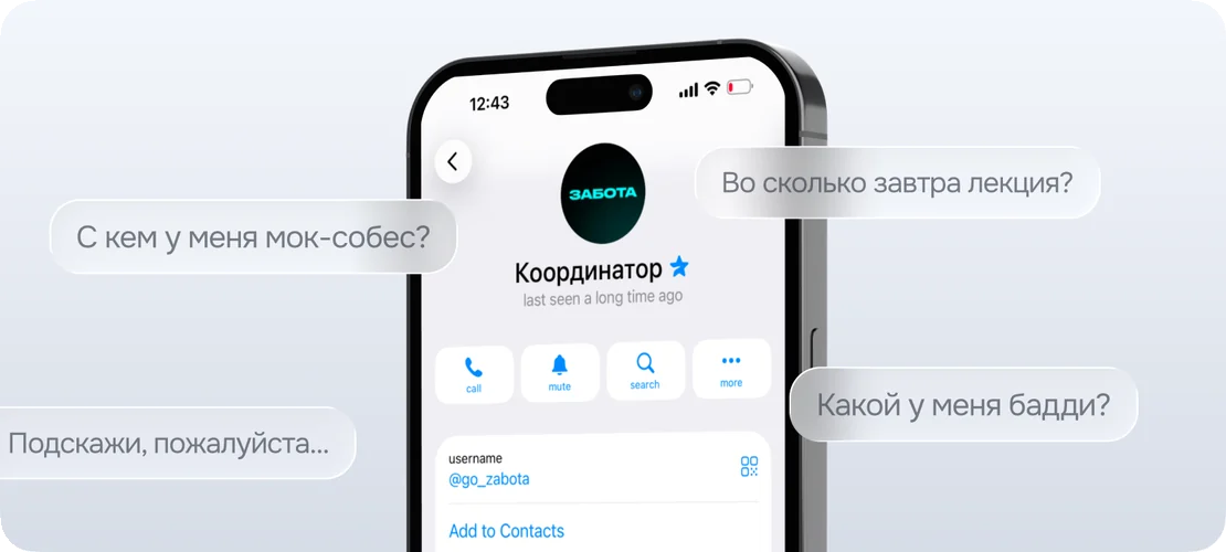 Телефон с чатом отдела заботы и вопросами учеников